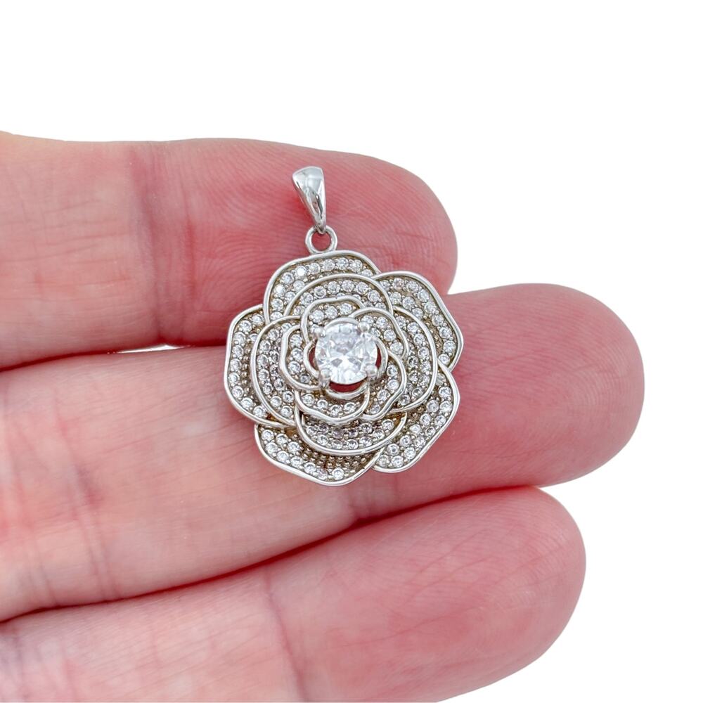 Vintage Sterling Silver 925 Cubic Zirconia Rose Pendant